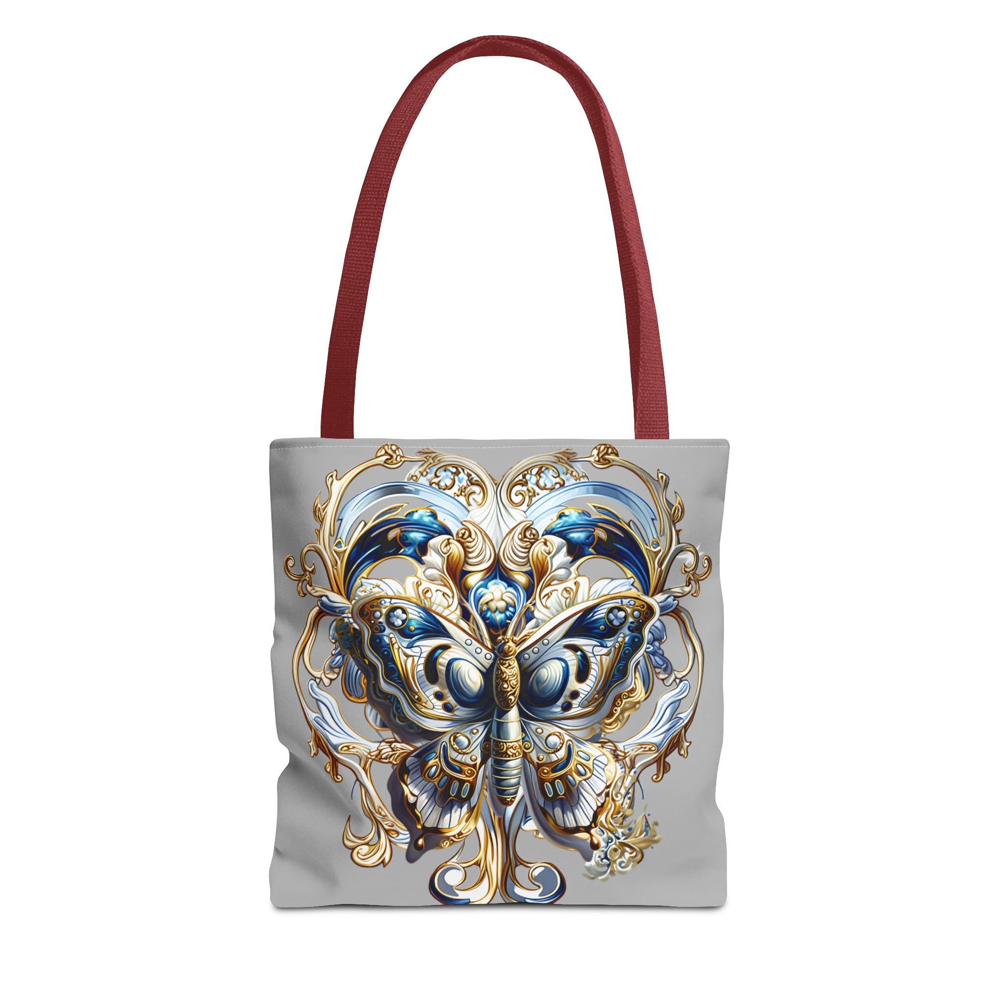Baroque Butterfly Tote Bag — Ornate Gold & Blue All-Over Print