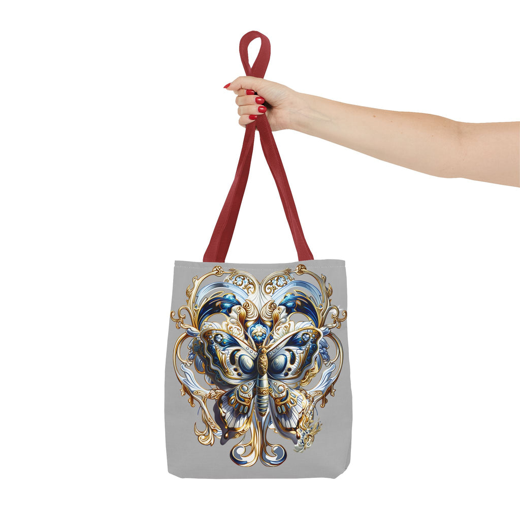 Baroque Butterfly Tote Bag — Ornate Gold & Blue All-Over Print
