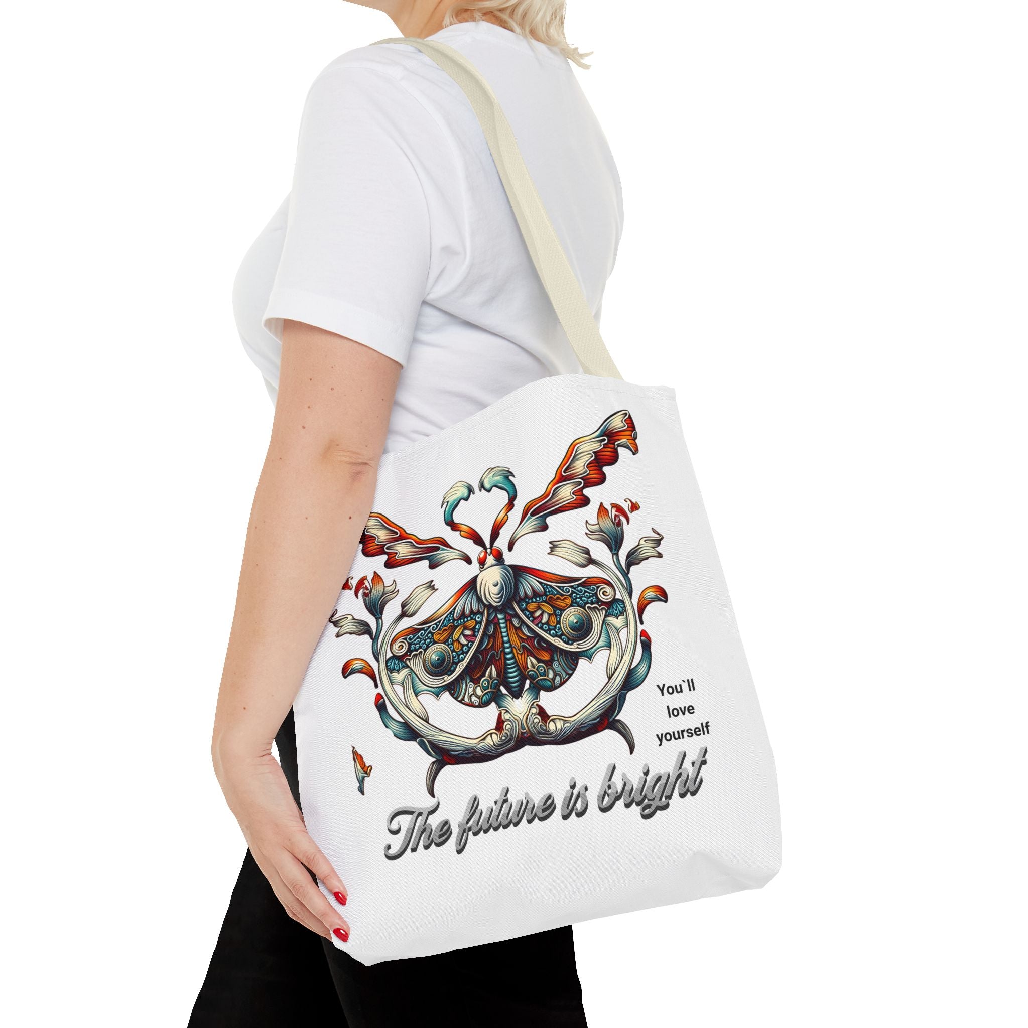 Bright Future Butterfly Tote Bag — Inspirational Floral Art AOP Tote