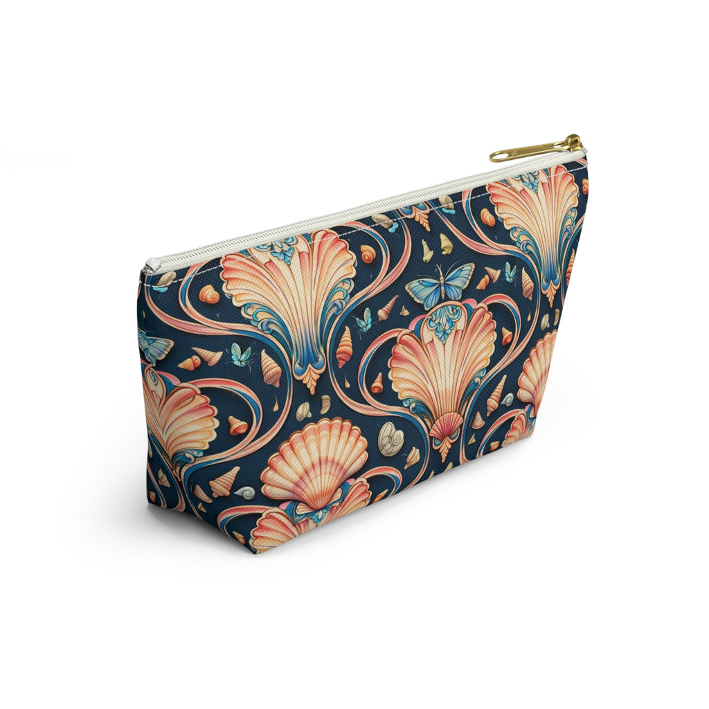 Vintage Seashell Accessory Pouch — Nautical Makeup Bag with T-Bottom