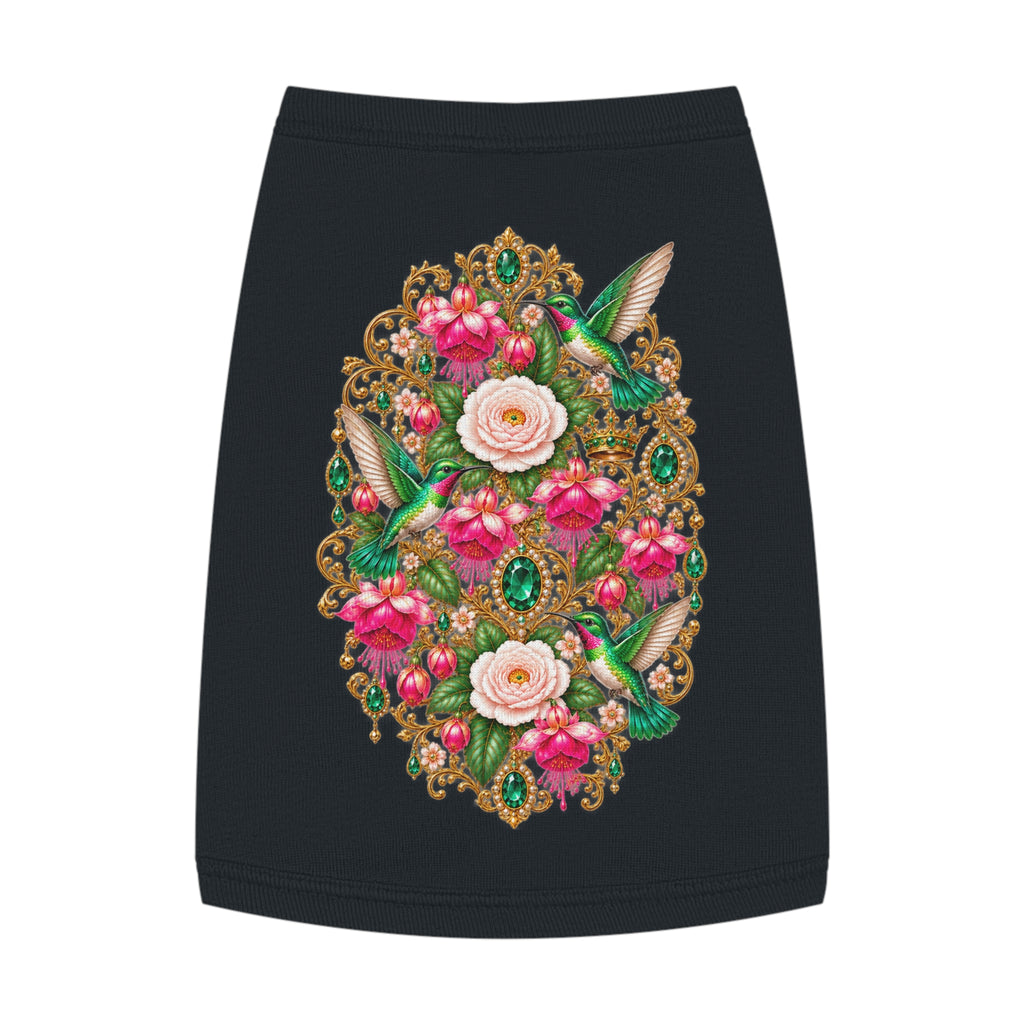 Floral Hummingbird Pet Tank — Ornate Jewel-Embossed Dog Shirt