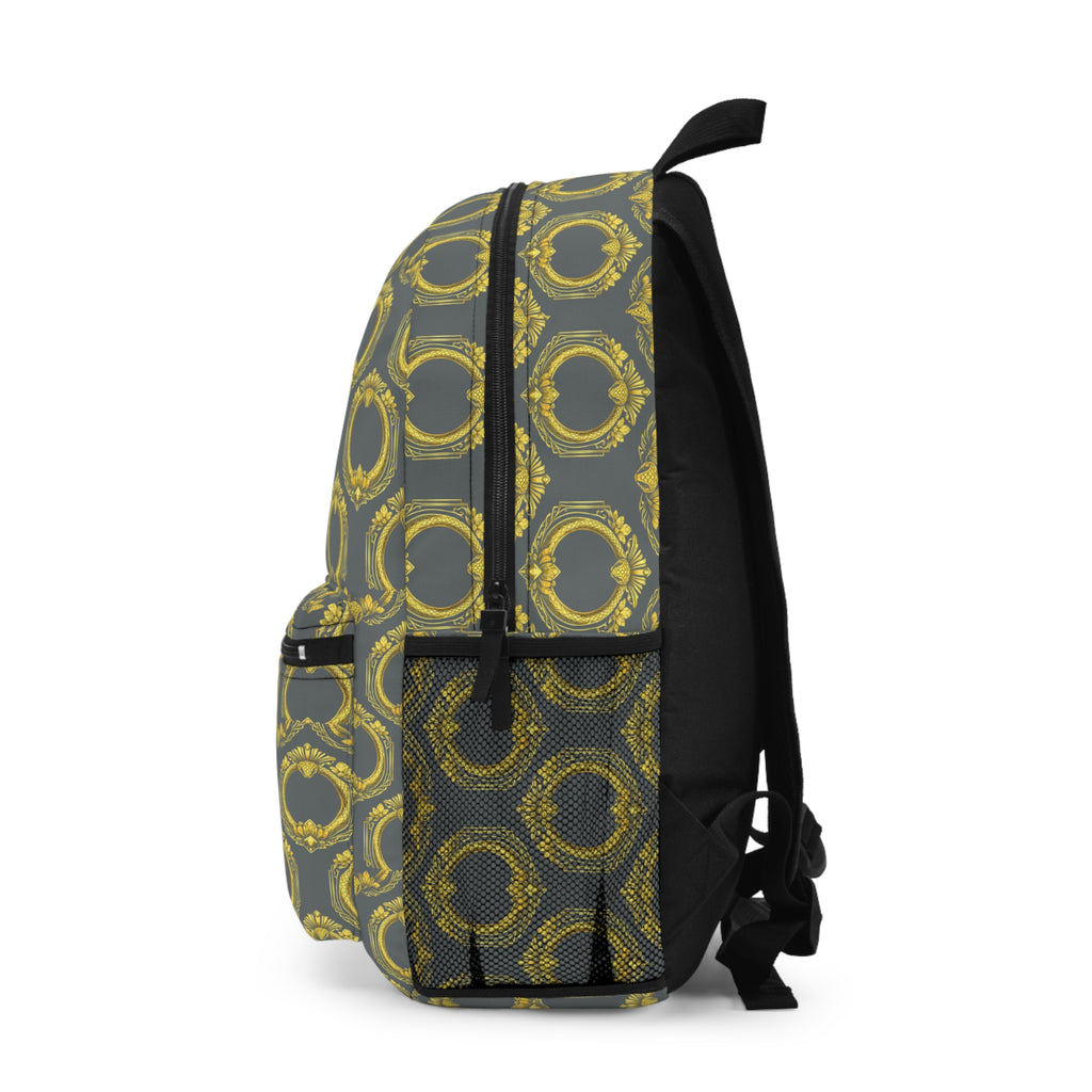 Baroque Gold Pattern Backpack — Vintage Ornate Circle Design
