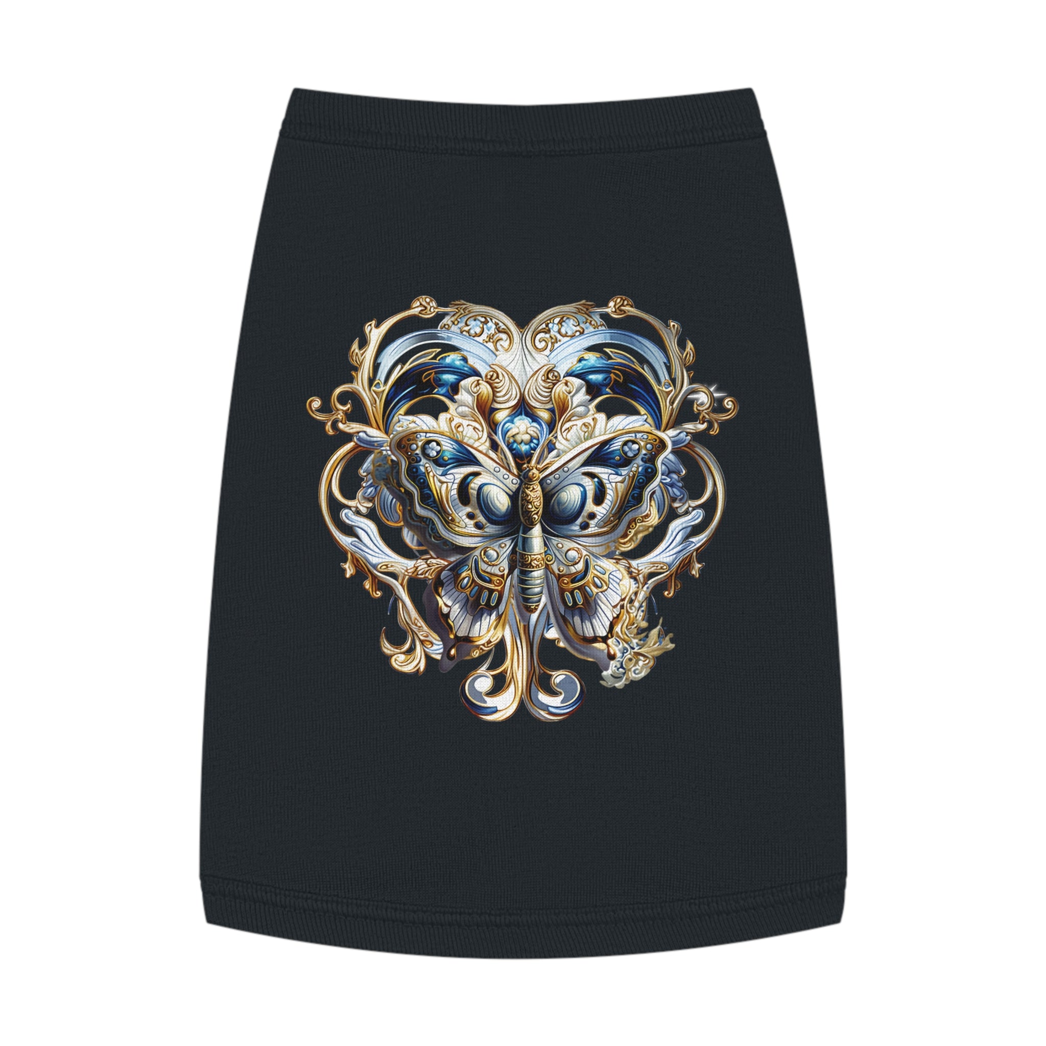 Pet Tank Top — Ornate Blue & Gold Butterfly Dog Shirt