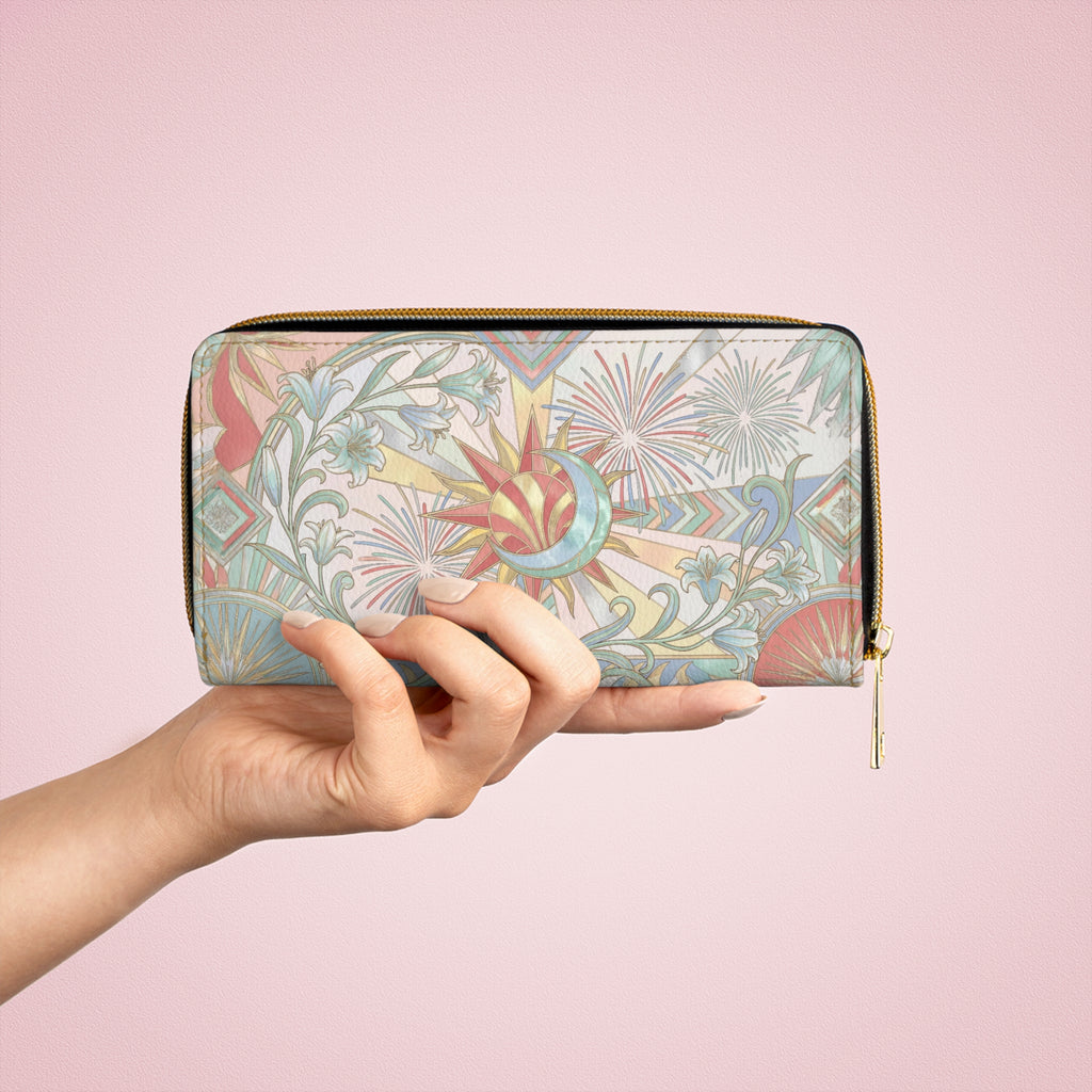Zipper Wallet — Vintage Sun & Moon Floral Zip Wallet