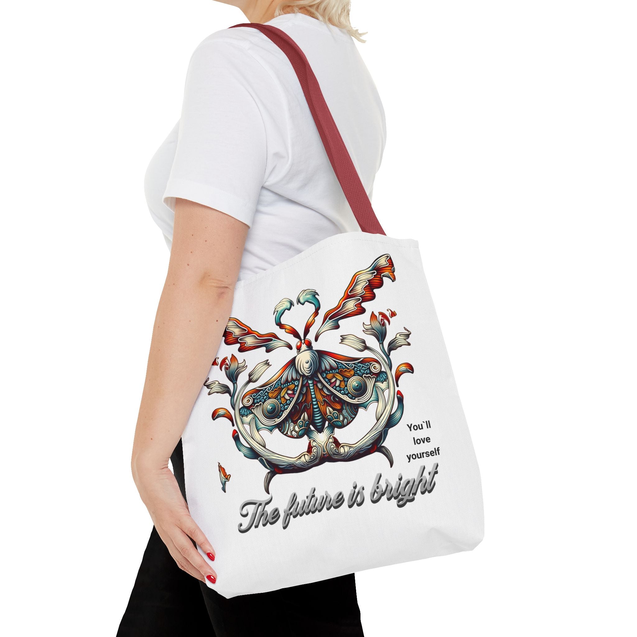 Bright Future Butterfly Tote Bag — Inspirational Floral Art AOP Tote
