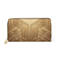 Gold Art Deco Zipper Wallet — Elegant Geometric Patterned Clutch