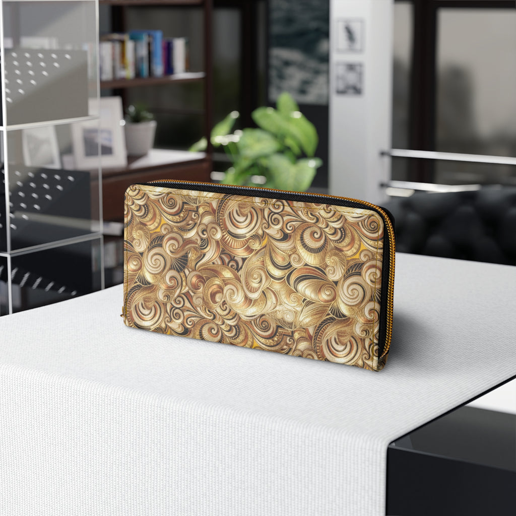 Zipper Wallet — Vintage Swirl Brown Leather-Style Zip Wallet