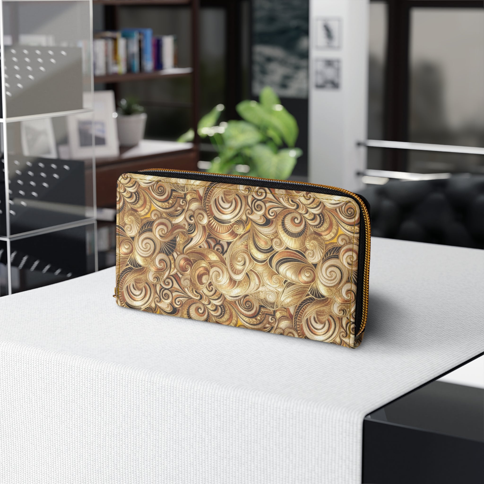 Zipper Wallet — Vintage Swirl Brown Leather-Style Zip Wallet