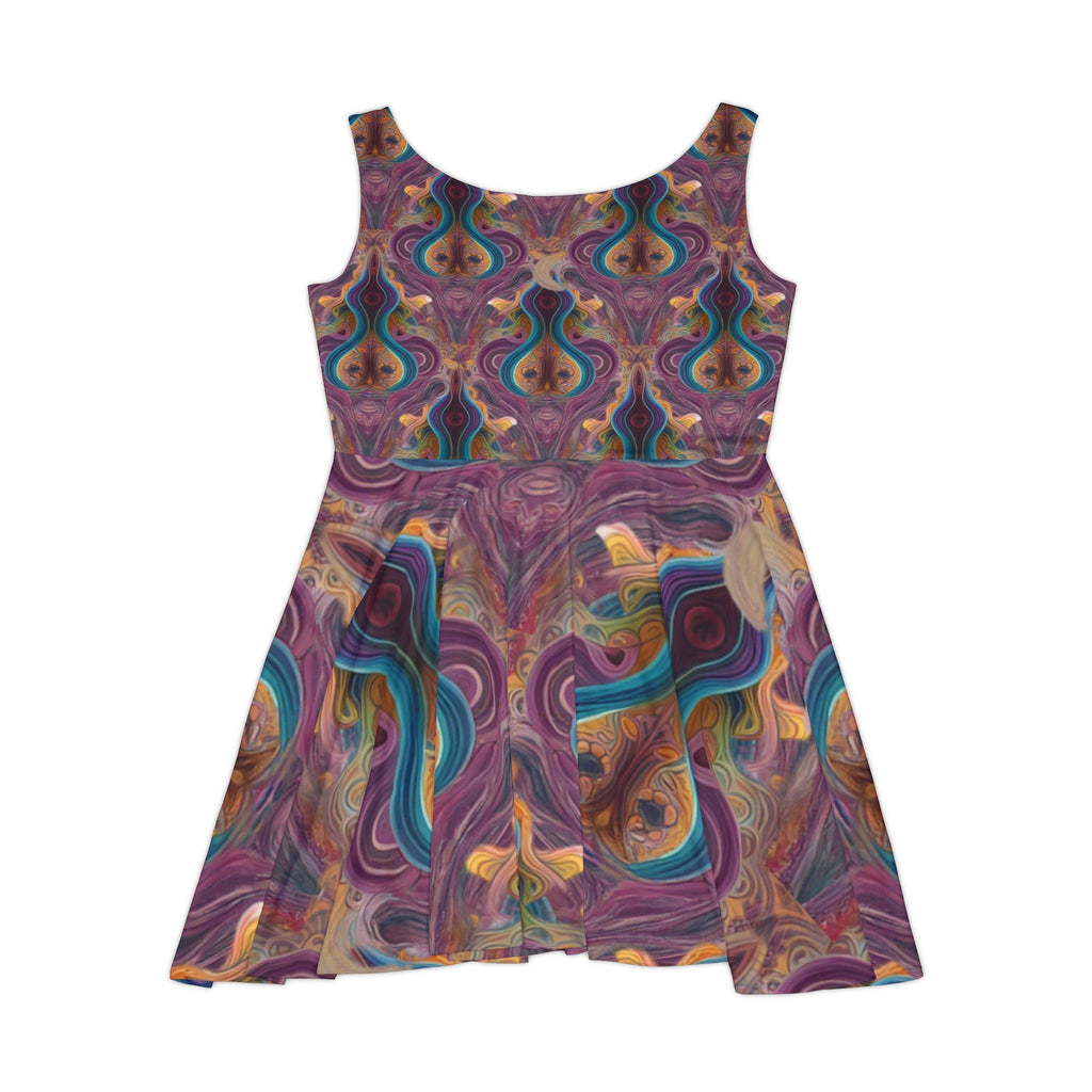 Abstract Psychedelic Floral Skater Dress — Vibrant Retro Swirl Print