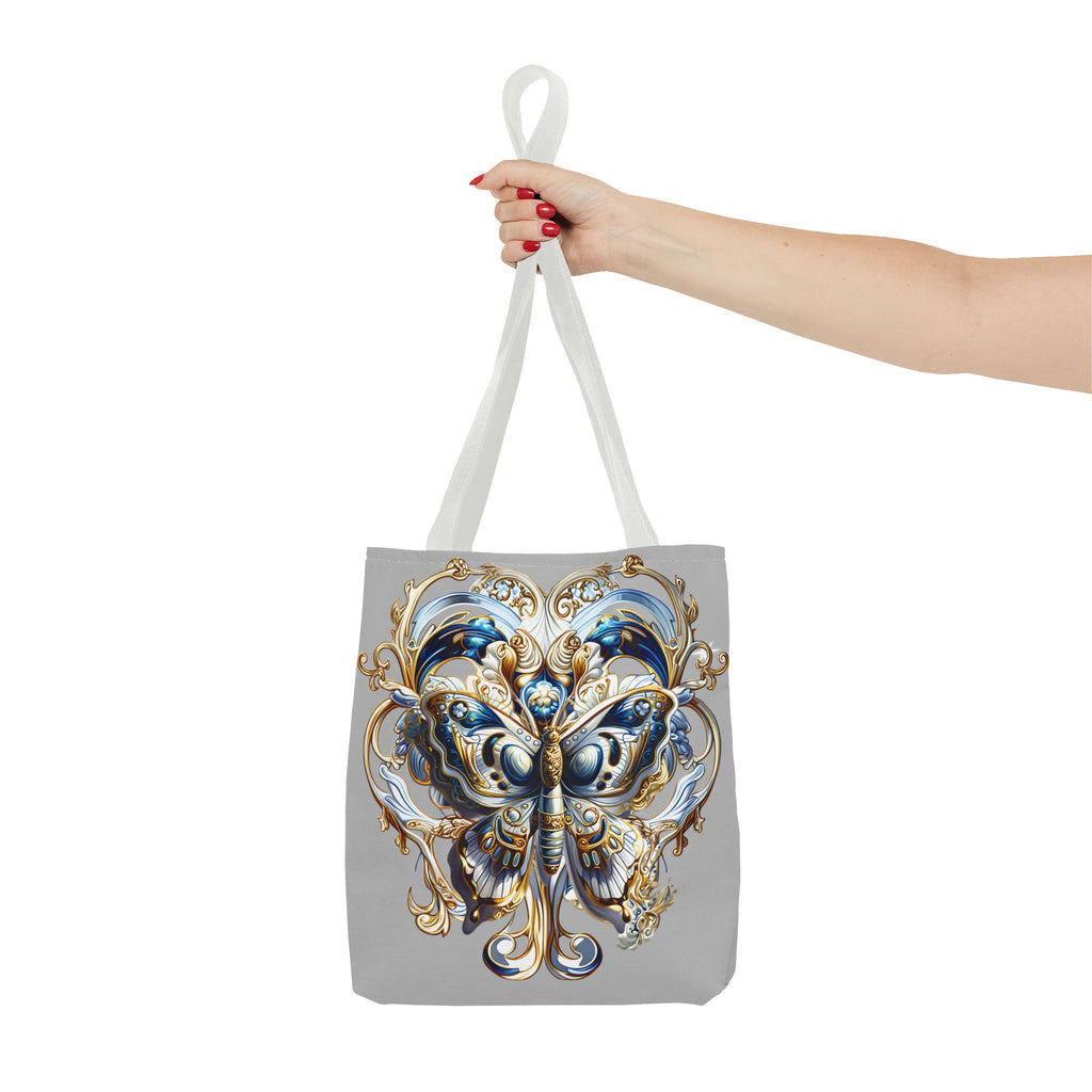 Baroque Butterfly Tote Bag — Ornate Gold & Blue All-Over Print