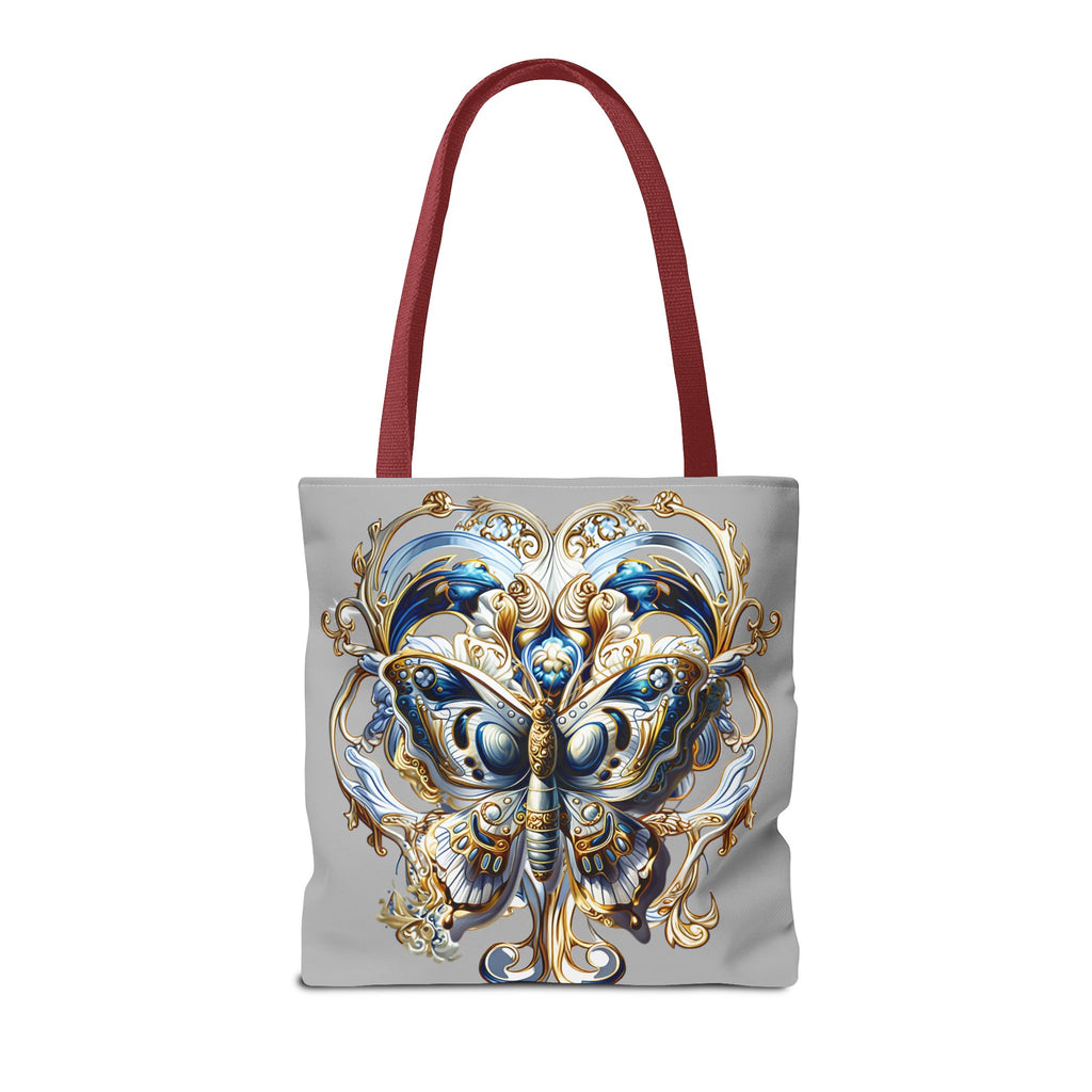 Baroque Butterfly Tote Bag — Ornate Gold & Blue All-Over Print