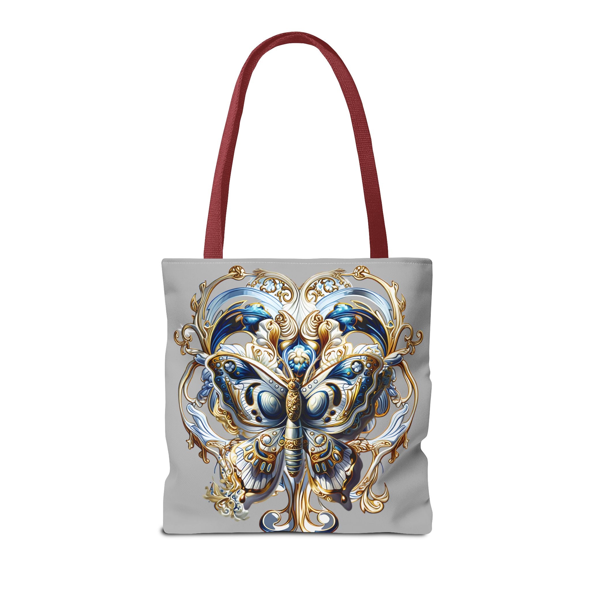 Baroque Butterfly Tote Bag — Ornate Gold & Blue All-Over Print
