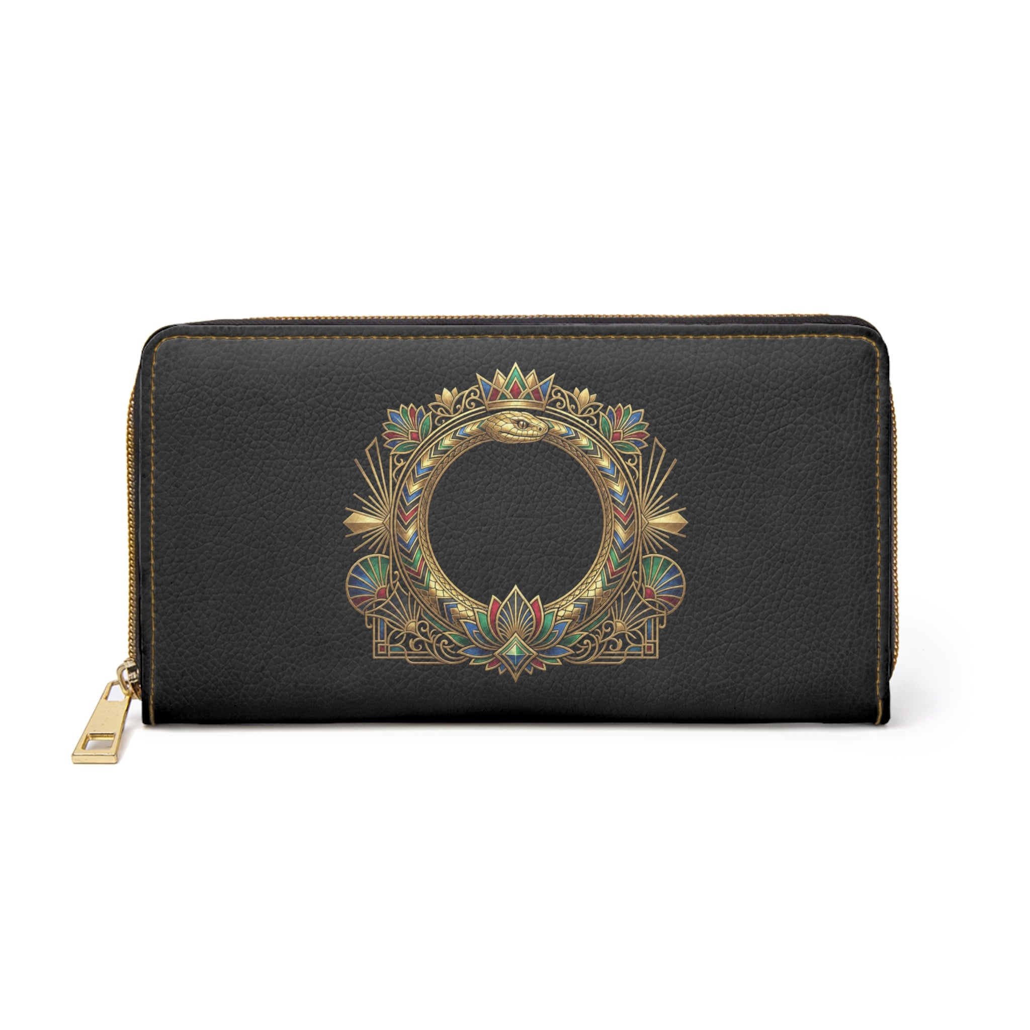 Ouroboros Zipper Wallet — Serpent Circle Leather Card Wallet