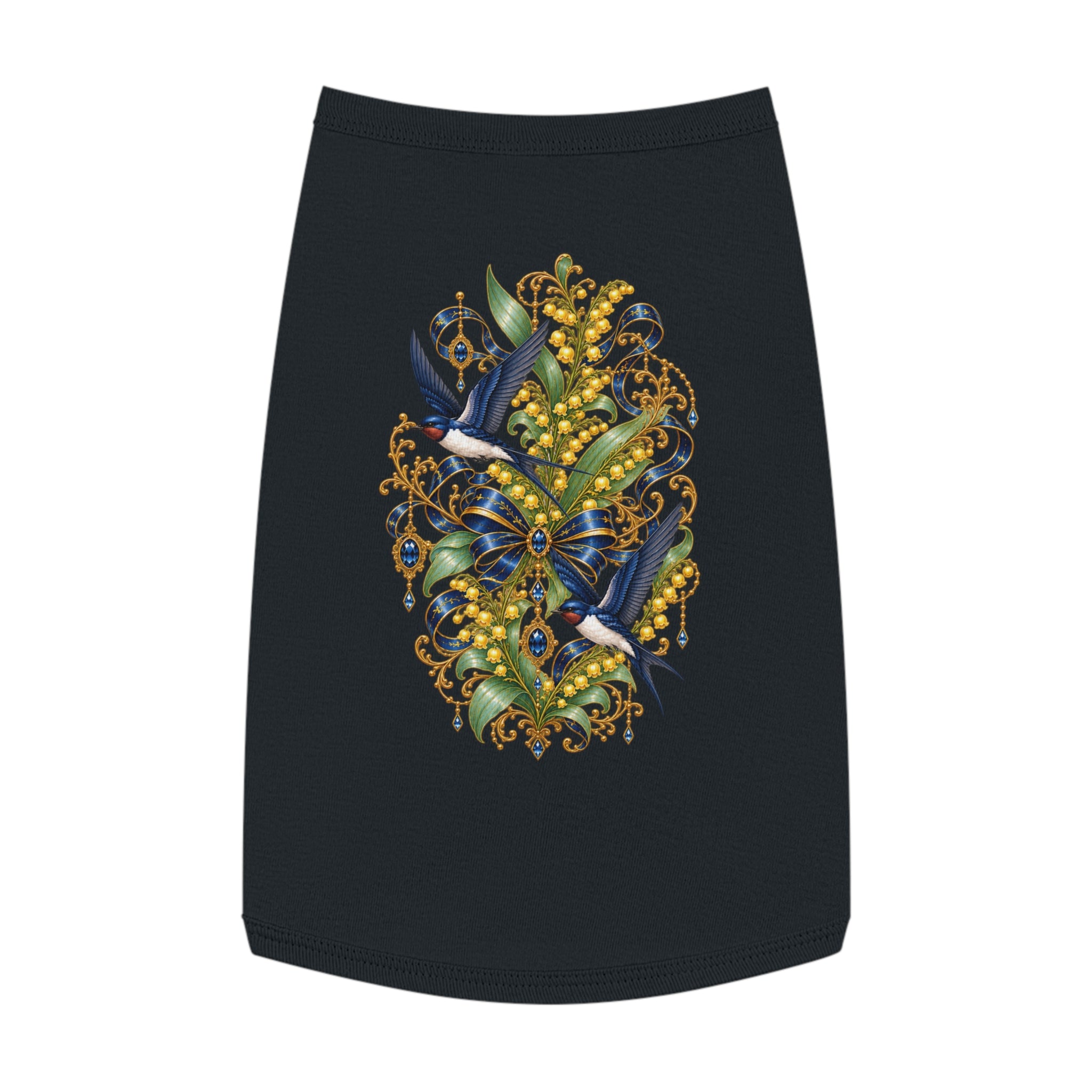 Pet Tank Top — Ornate Bluebird & Floral Jewel Print