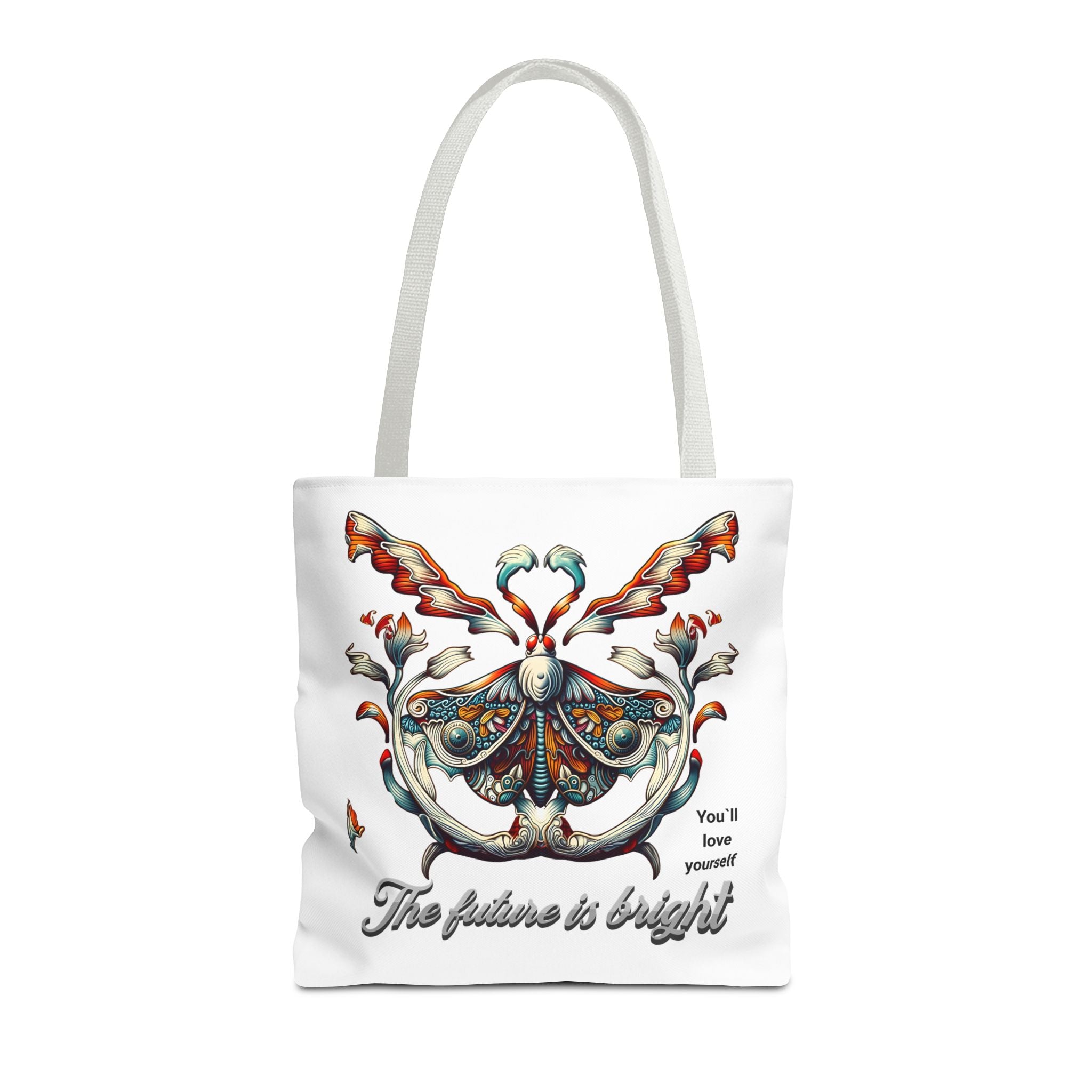 Bright Future Butterfly Tote Bag — Inspirational Floral Art AOP Tote