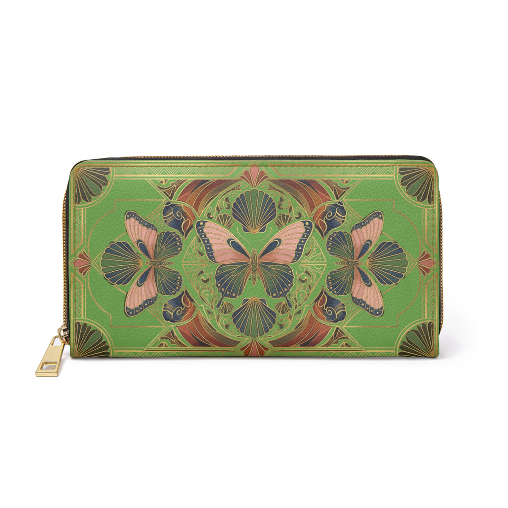 Green Butterfly Mandala Zipper Wallet – Art Nouveau Floral Zip Wallet