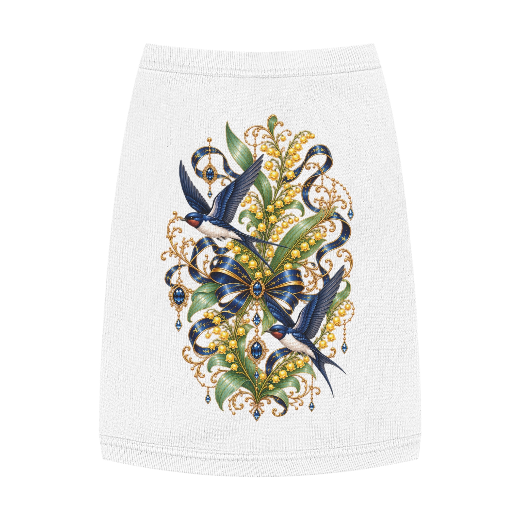 Pet Tank Top — Ornate Bluebird & Floral Jewel Print