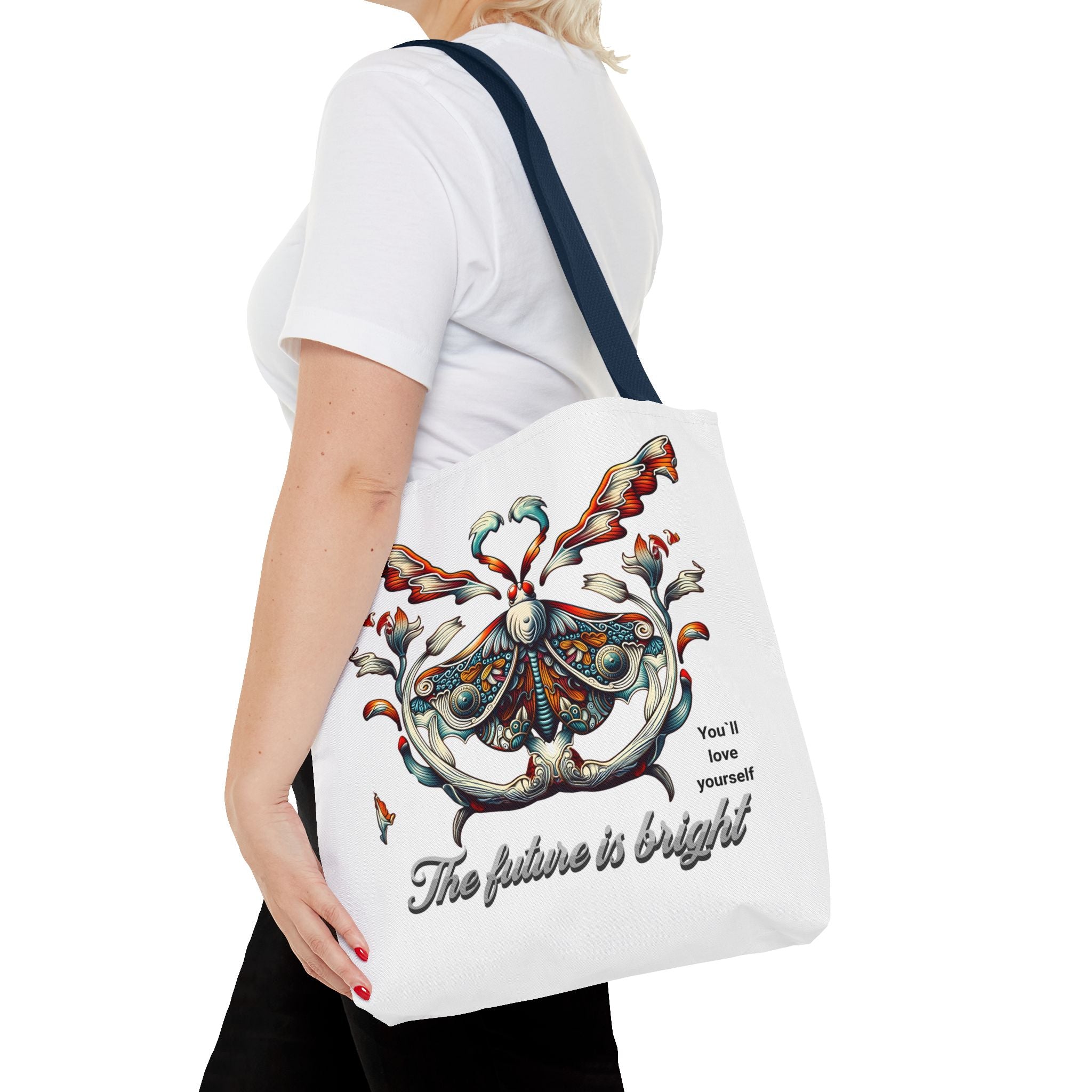 Bright Future Butterfly Tote Bag — Inspirational Floral Art AOP Tote