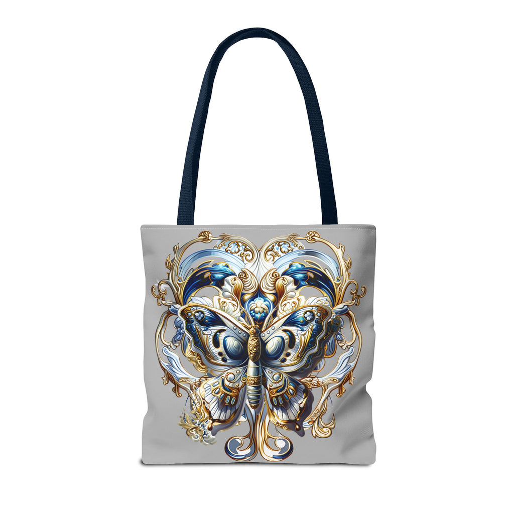 Baroque Butterfly Tote Bag — Ornate Gold & Blue All-Over Print