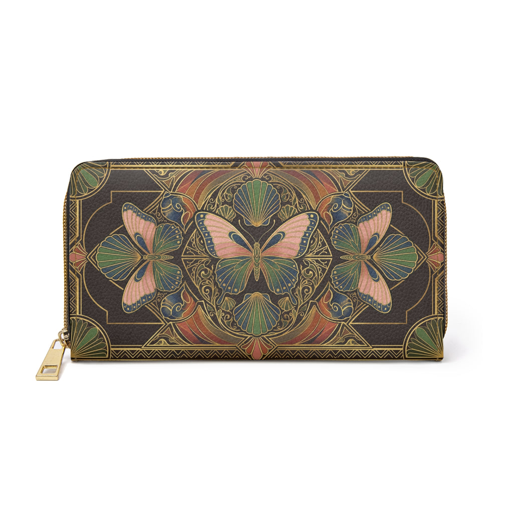 Butterfly Art Nouveau Zipper Wallet — Vintage Floral Clutch Wallet