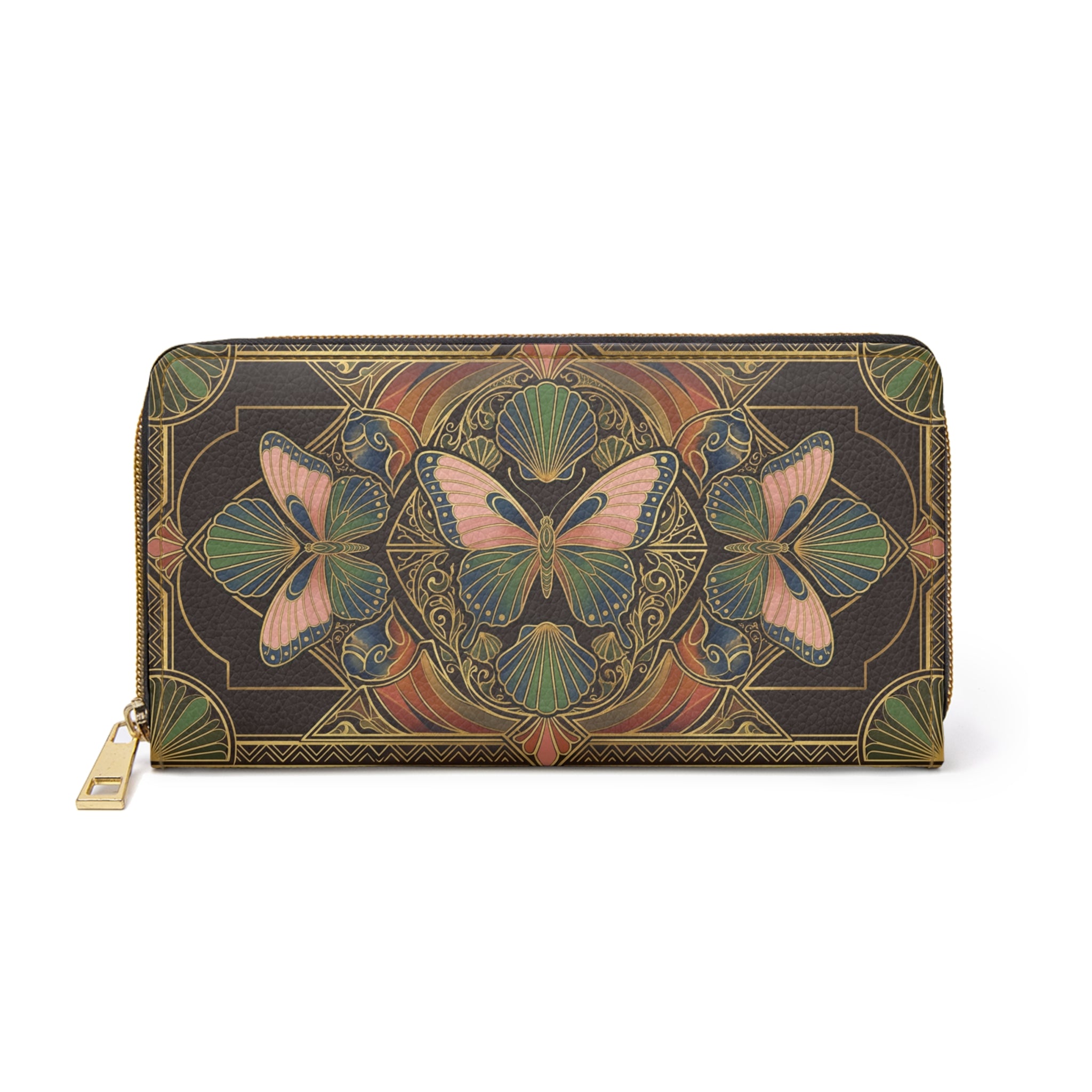 Butterfly Art Nouveau Zipper Wallet — Vintage Floral Clutch Wallet