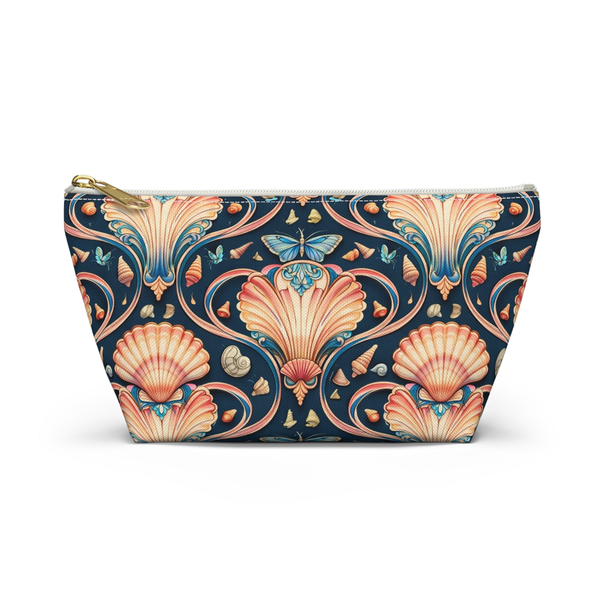 Vintage Seashell Accessory Pouch — Nautical Makeup Bag with T-Bottom