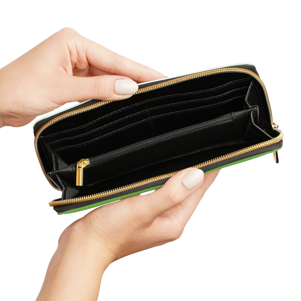 Butterfly Art Nouveau Zipper Wallet — Green Floral Leather Wallet