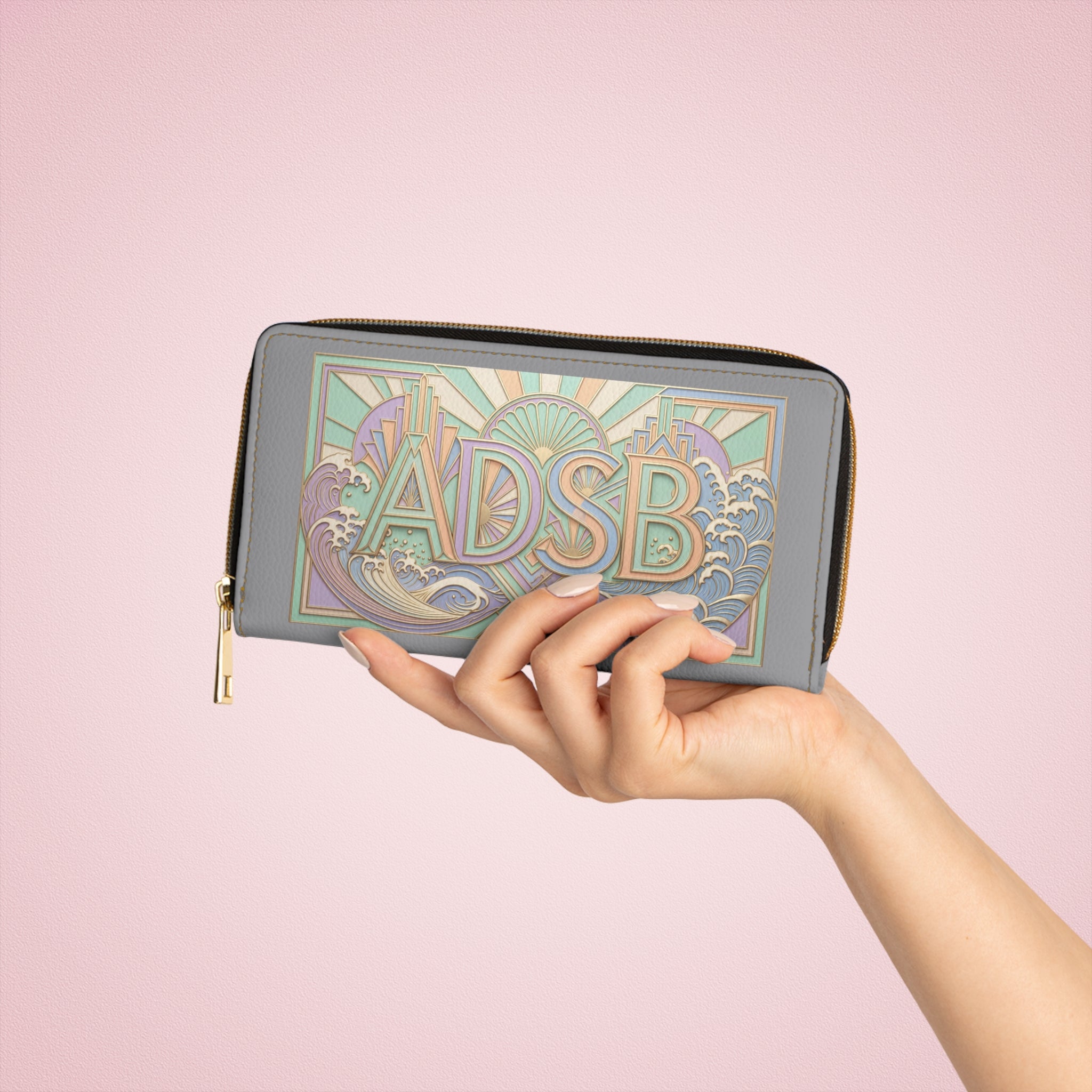 Art Deco Monogram Zip Wallet — Personalized 'ADSB' Zipper Wallet