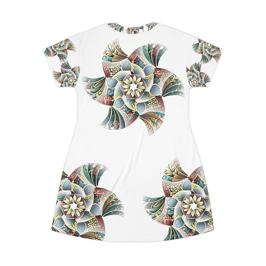 Floral Mandala T-Shirt Dress — Boho All-Over Print Summer Dress