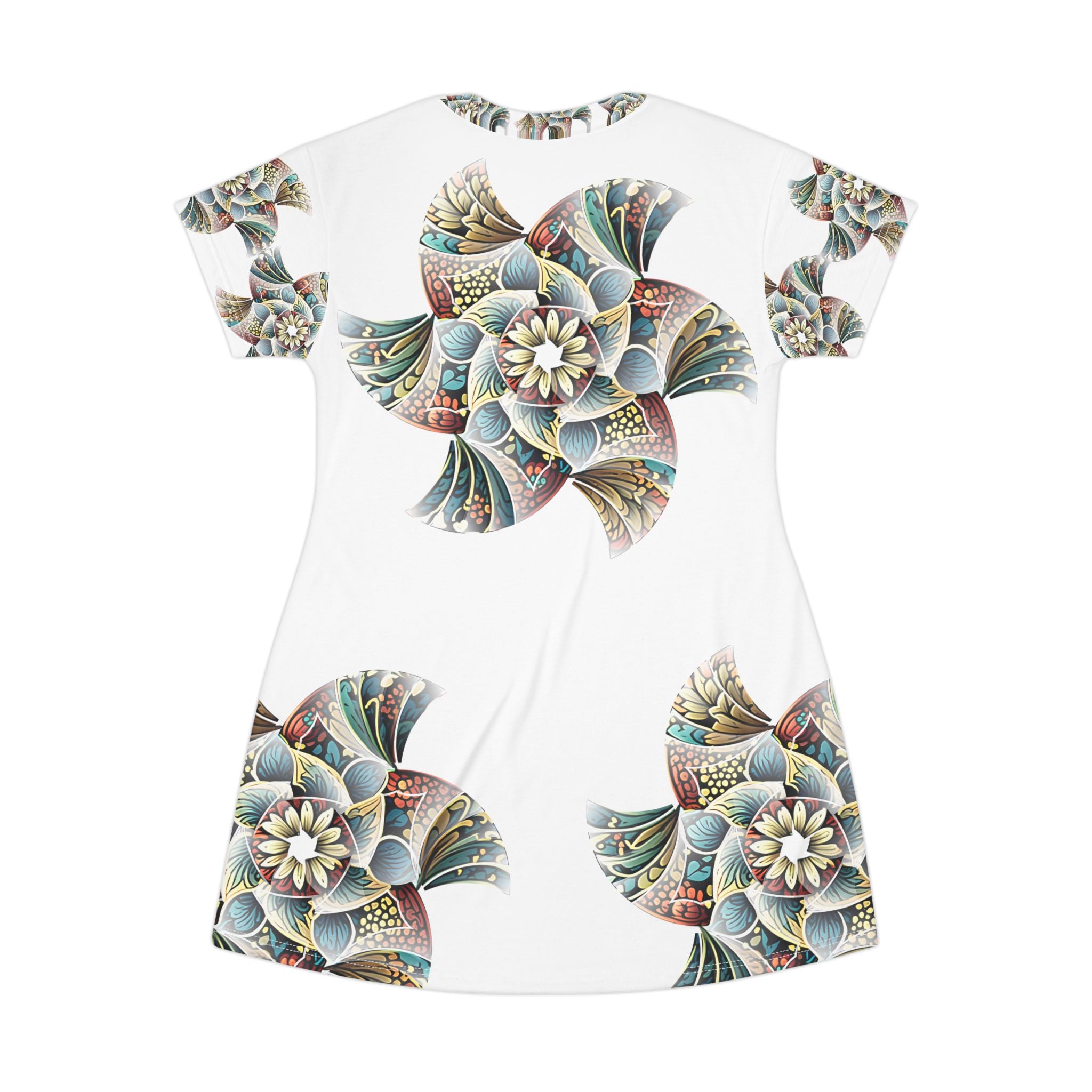 Floral Mandala T-Shirt Dress — Boho All-Over Print Summer Dress