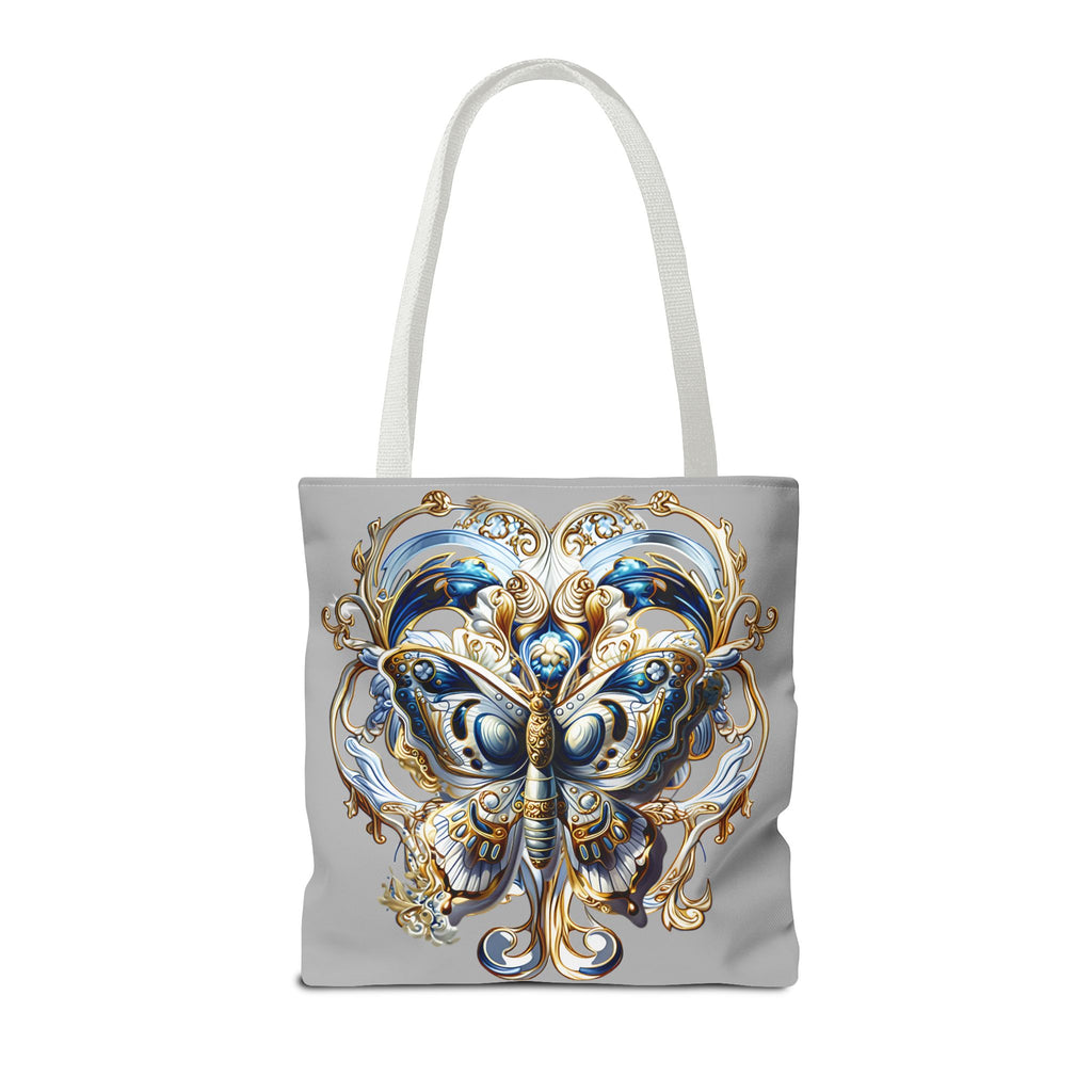Baroque Butterfly Tote Bag — Ornate Gold & Blue All-Over Print