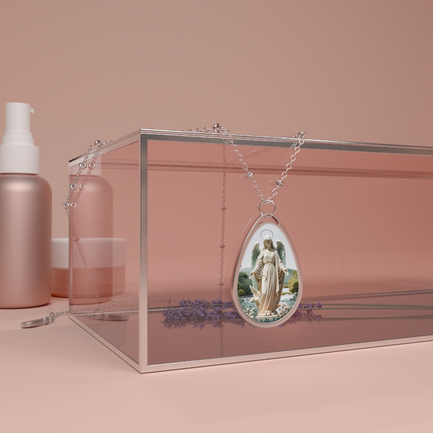 Elegant Oval Necklace with Angel Design, Meaningful Jewelry for Faith, Gifts for Her, Religious Necklaces, Mother's Day