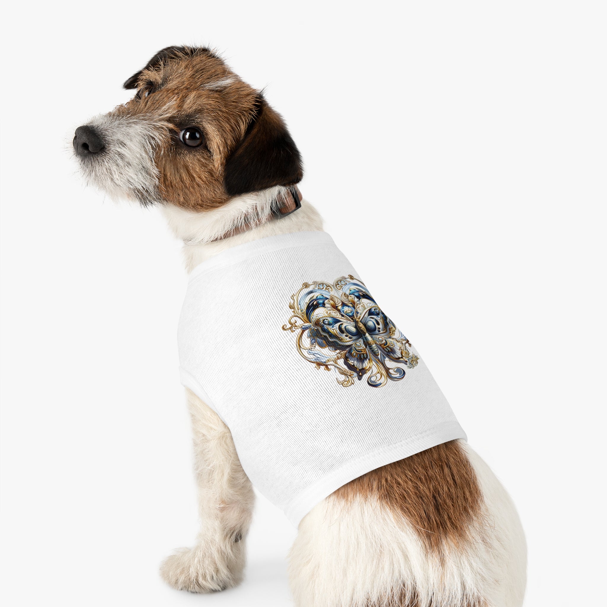 Pet Tank Top — Ornate Blue & Gold Butterfly Dog Shirt