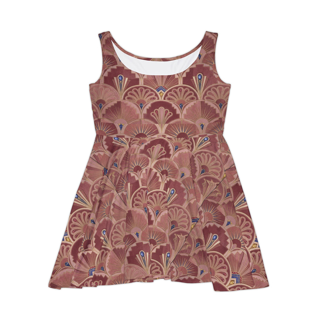 Art Deco Floral Skater Dress - Vintage Peach Patterned AOP