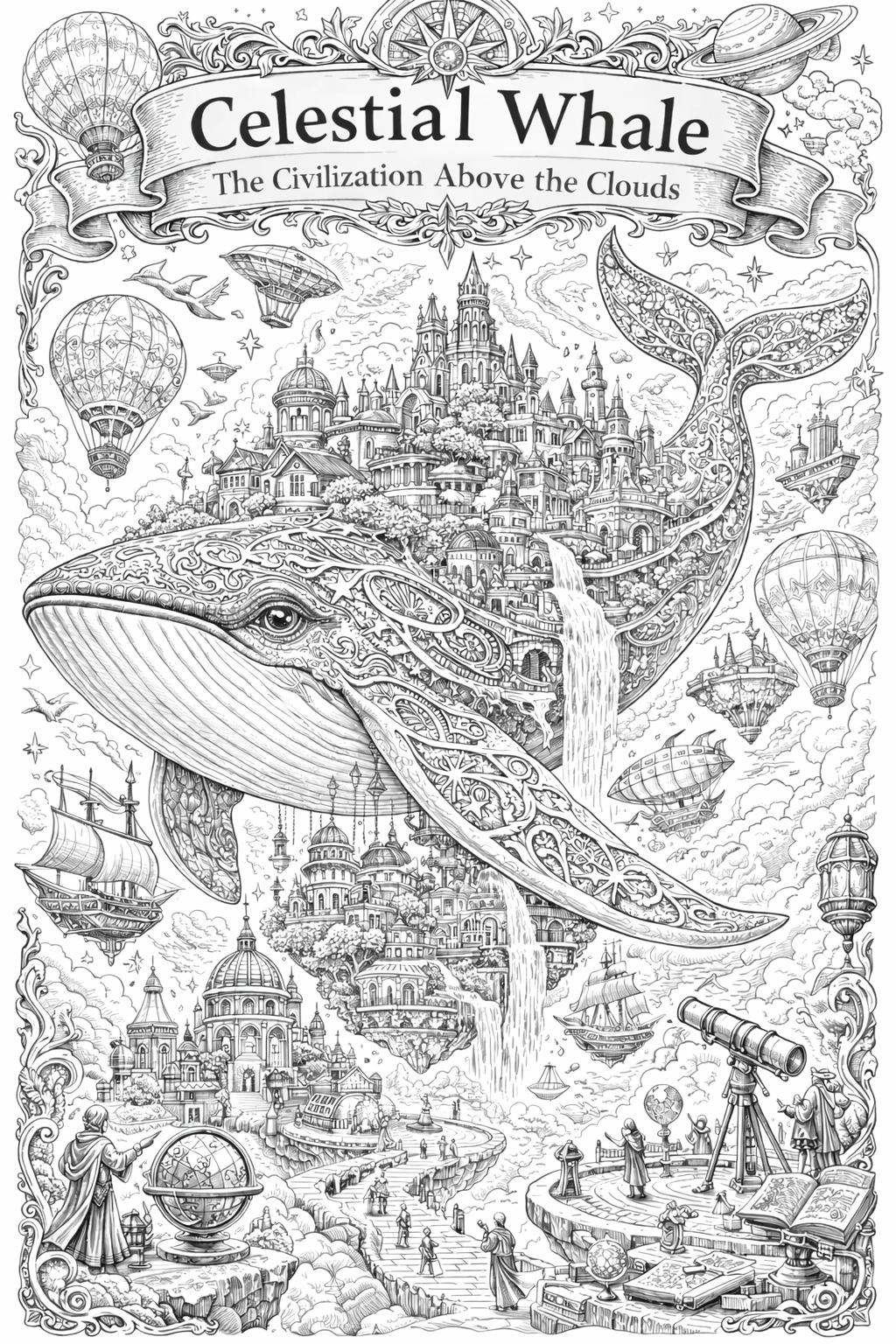 Celestial Whale – Fantasy Coloring Pages (10 Pack)