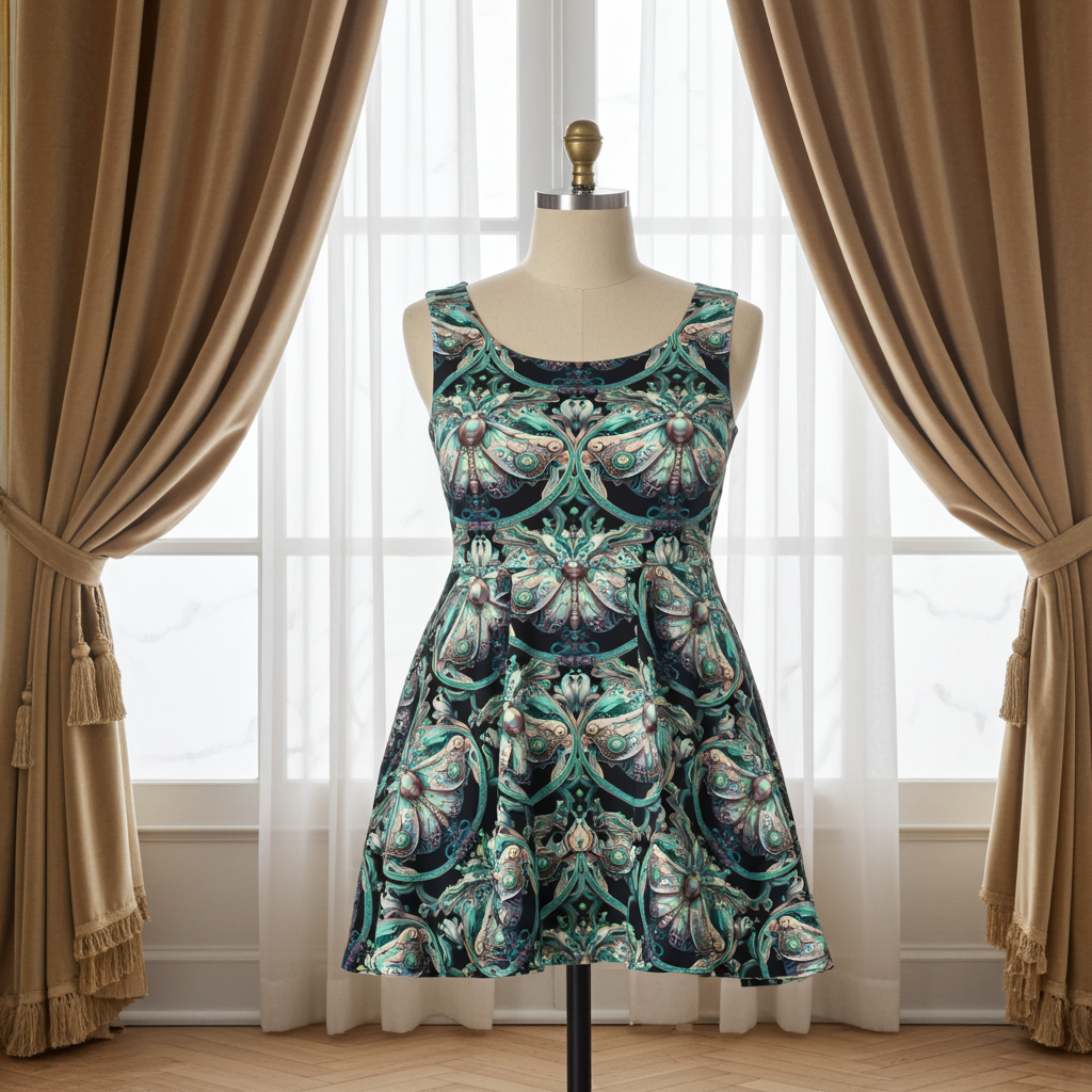Baroque Seashell Skater Dress – Teal Nautical Vintage Pattern